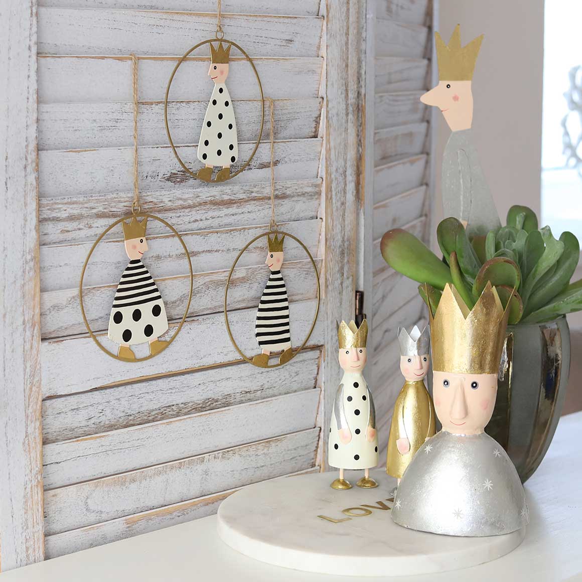 Dekofigur kaufen Dekoanhänger Könige Gold Silber Streifen Punkten 3-er Set süße Deko für das Fenster Weihnachtsdeko Herbstdeko Soulbirdee Shop Landhaus