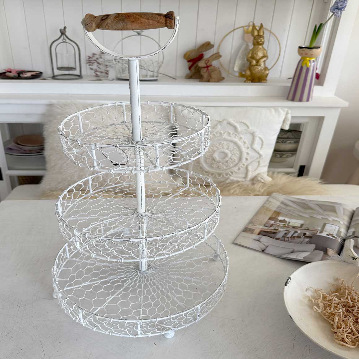 etagere shabby dekotablett Landhaus deko weiss grau 3 etagen soulbirdee onlineshop deko