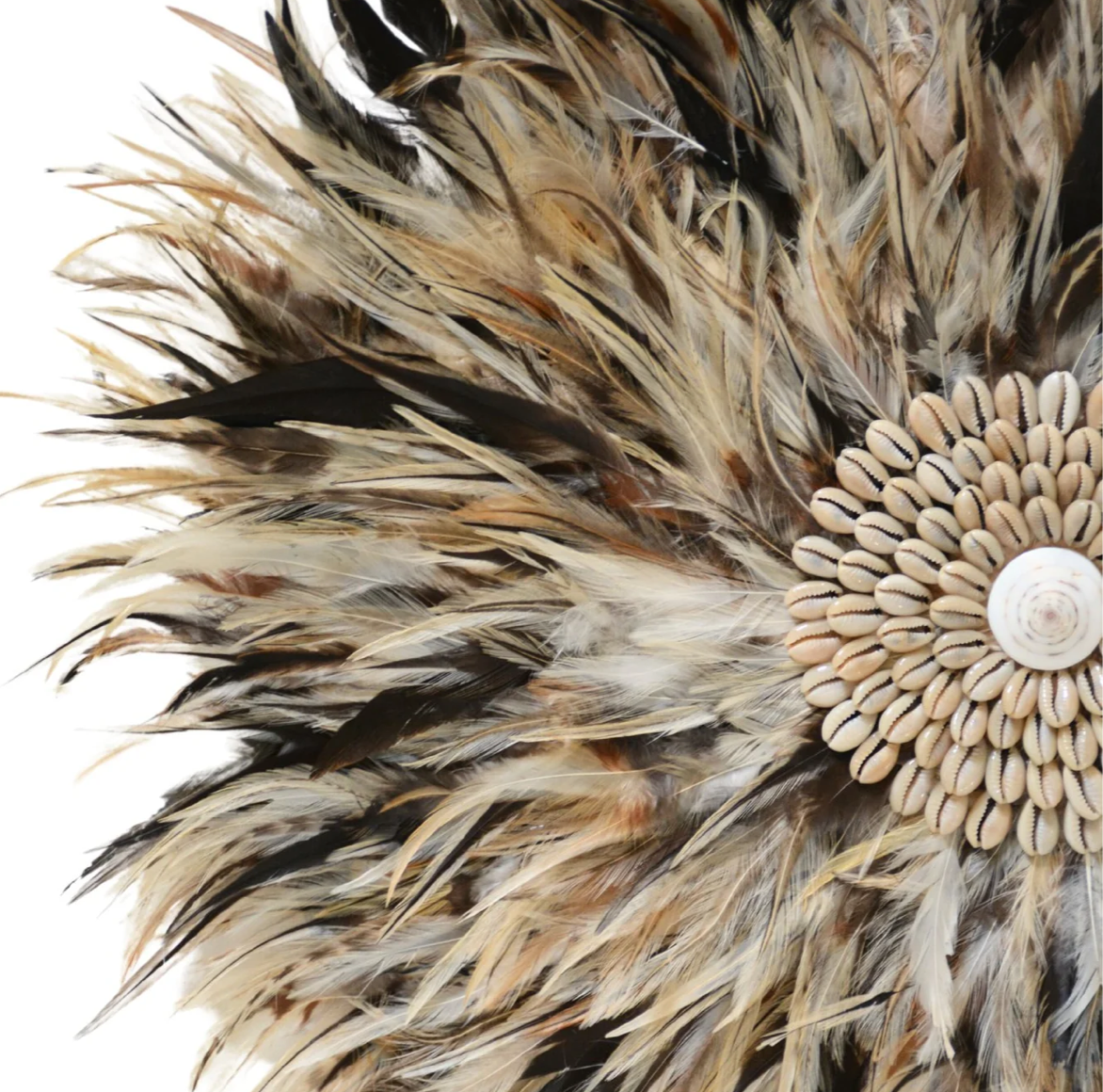 Detail des Feder Juju in braun und beige mit Muscheln