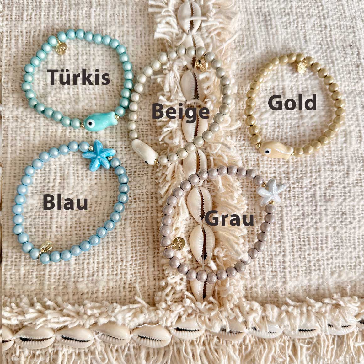 armband färben ibiza boho maritim armbänder seestern fische beige blau türkis soulbirdee onlineshop