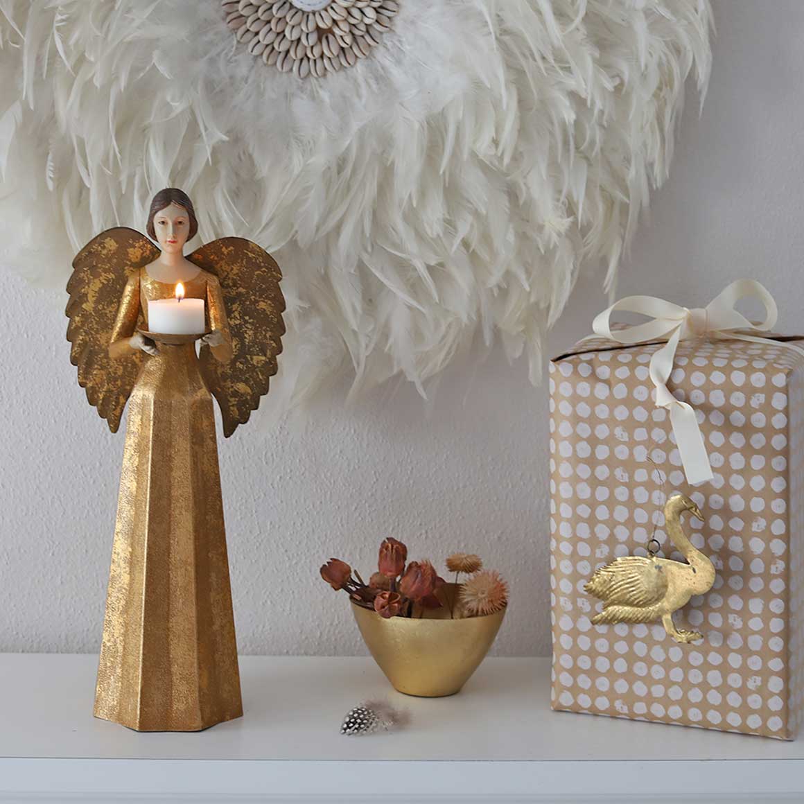 Engel Weihnachtsengel Gold Kerzenständer Kerzenhalter Tablett Flügel Metall Vintage Altmodisch nostalgie nostalgisch Kerzendeko Weihnachtsdeko Weihnachten Advent Weihnachtsshop Soulbirdee
