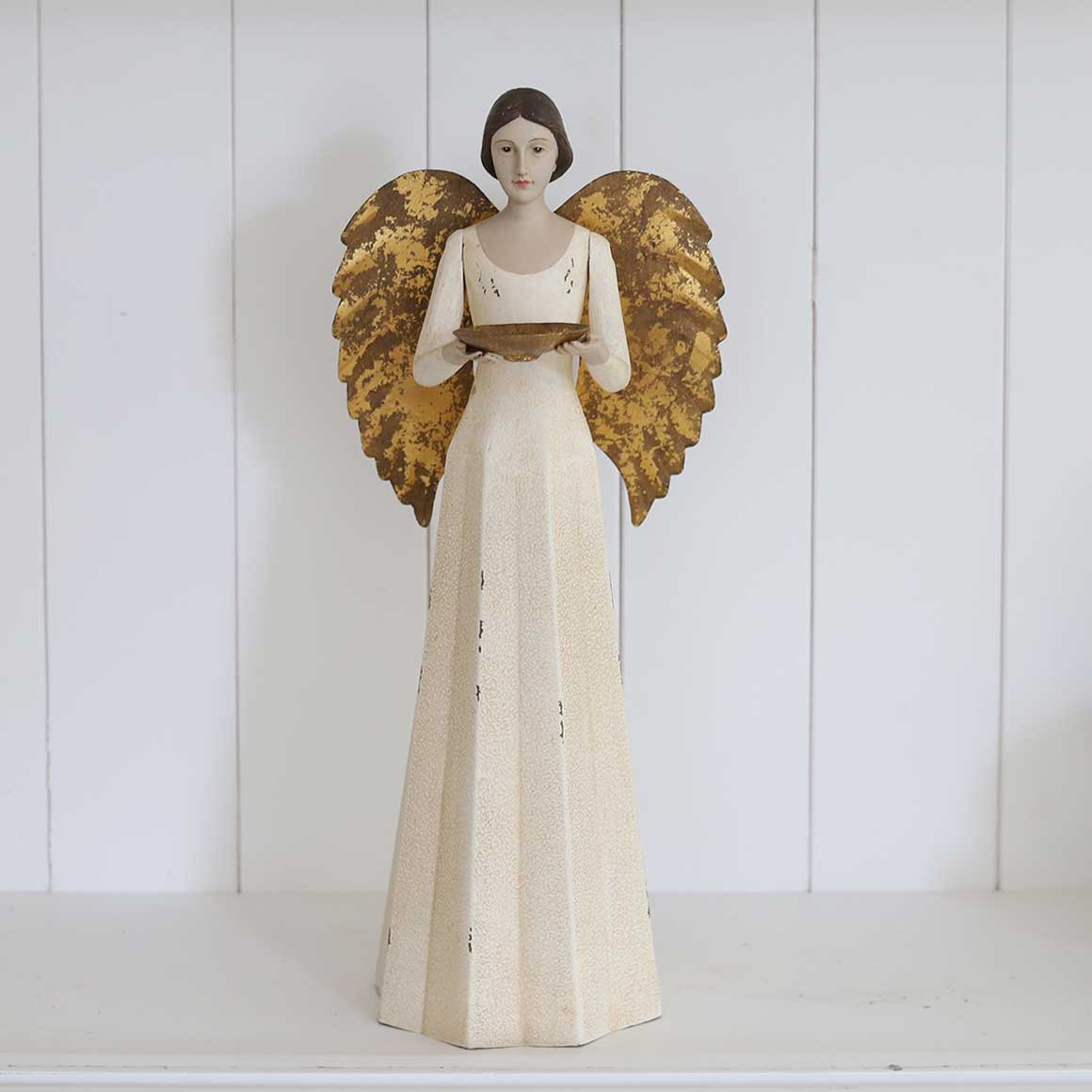Vintage Engel Kerzenständer Weihnachtsengel Kerzenhalter Teelicht-Halter creme weiss beige Figur Soulbirdee Onlineshop