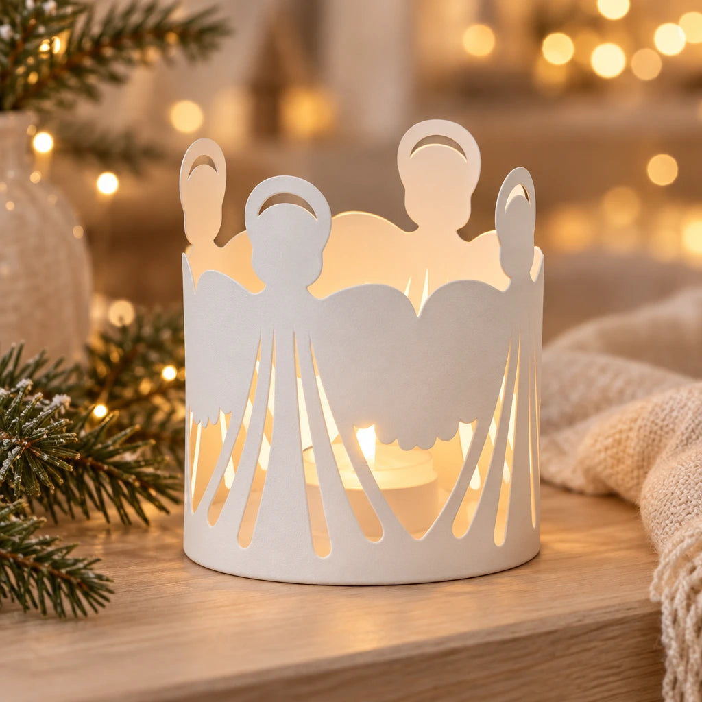 Windlicht Engel als Tischdeko rund für deine weihnachtsdeko oder winterdeko im wohnzimmer oder als Weisse Kerzendeko im Landhaus Stil von  Bungalow DK 