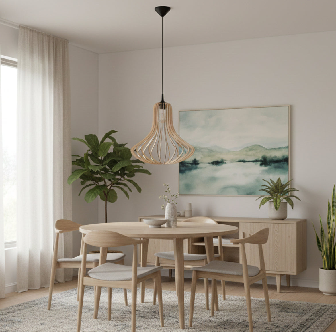 Pendelleuchte aus Holz als Esszimmerlampe