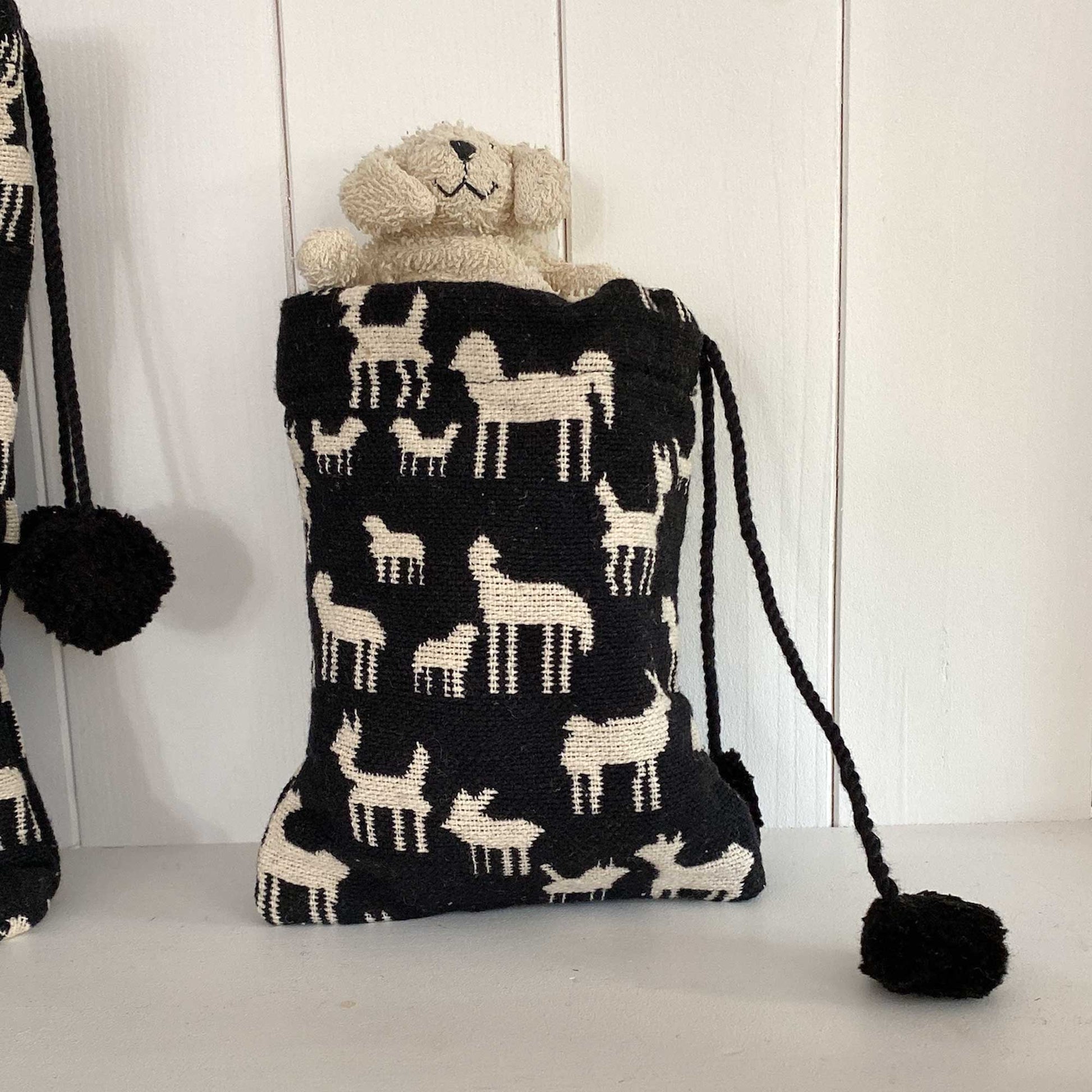 Nikolaus Sack Rentier Muster, skandinavische Nikolaus Socke, Nikolaussack zum Zubinden | Soulbirdee Onlineshop