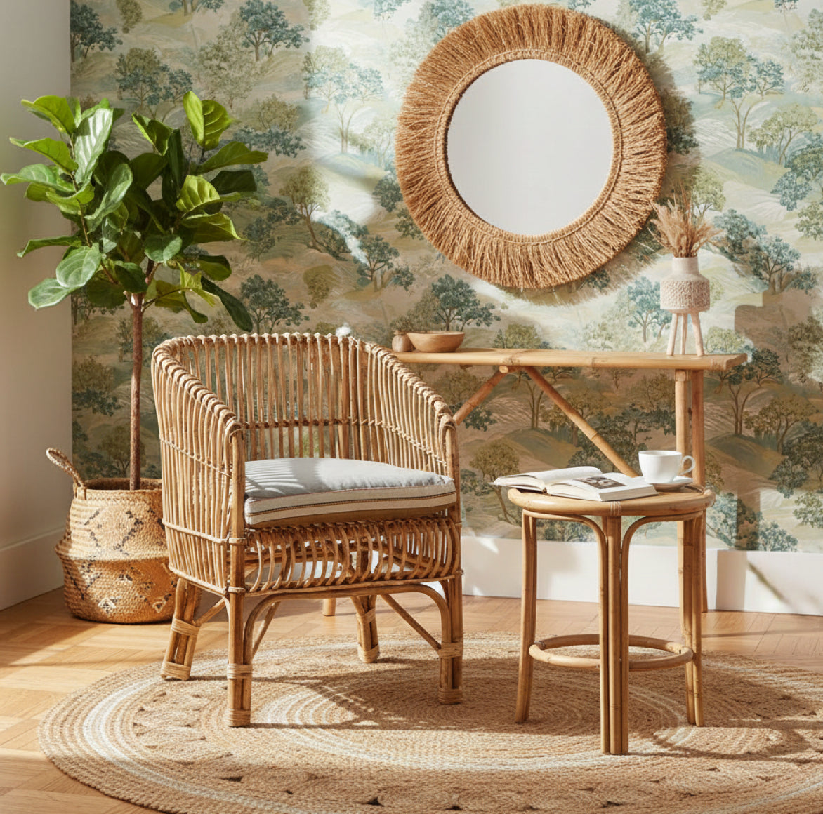 sessel im flur im boho stil als sitzgelegenheit