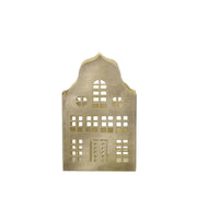 Goldenes Lichthaus Brownstone aus Metall als festliche Weihnachtsdeko mit Kerzenlicht
