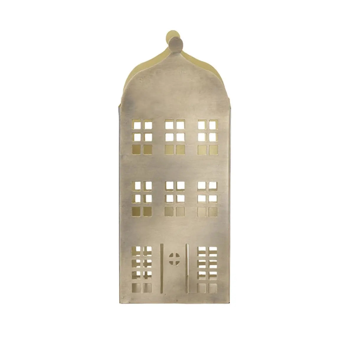 Großes goldenes Lichthaus Manor aus Metall mit leuchtenden Fenstern als elegante Weihnachtsdeko