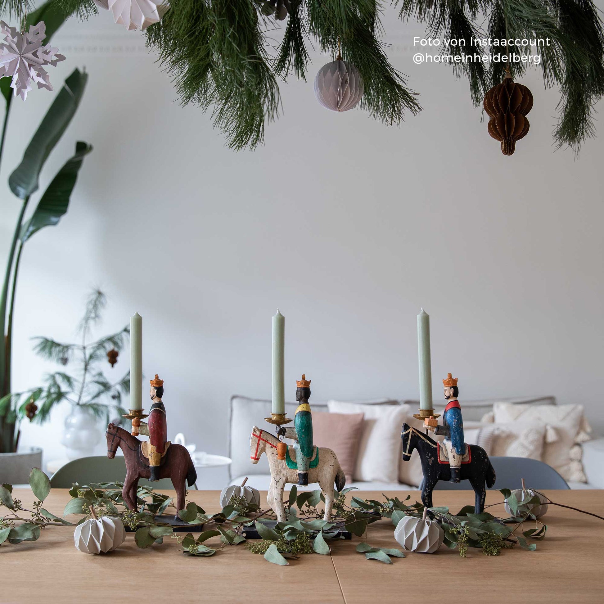Heilige 3 Könige auf dem Pferd mit Kerzenhalter, Figuren als Weihnachtsdeko modern Weihnachtsdeko aus Holz