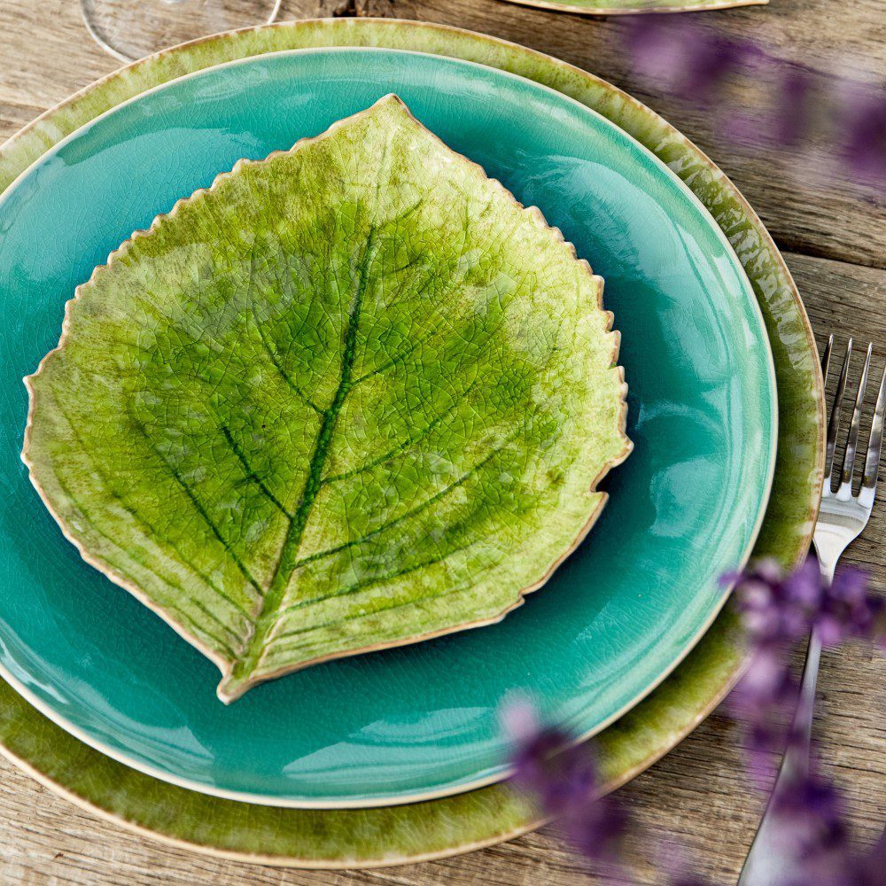 vep221 Hydrangea Hortensie Teller Geschirr Porzellan grün Blattförmig Soulbirdee