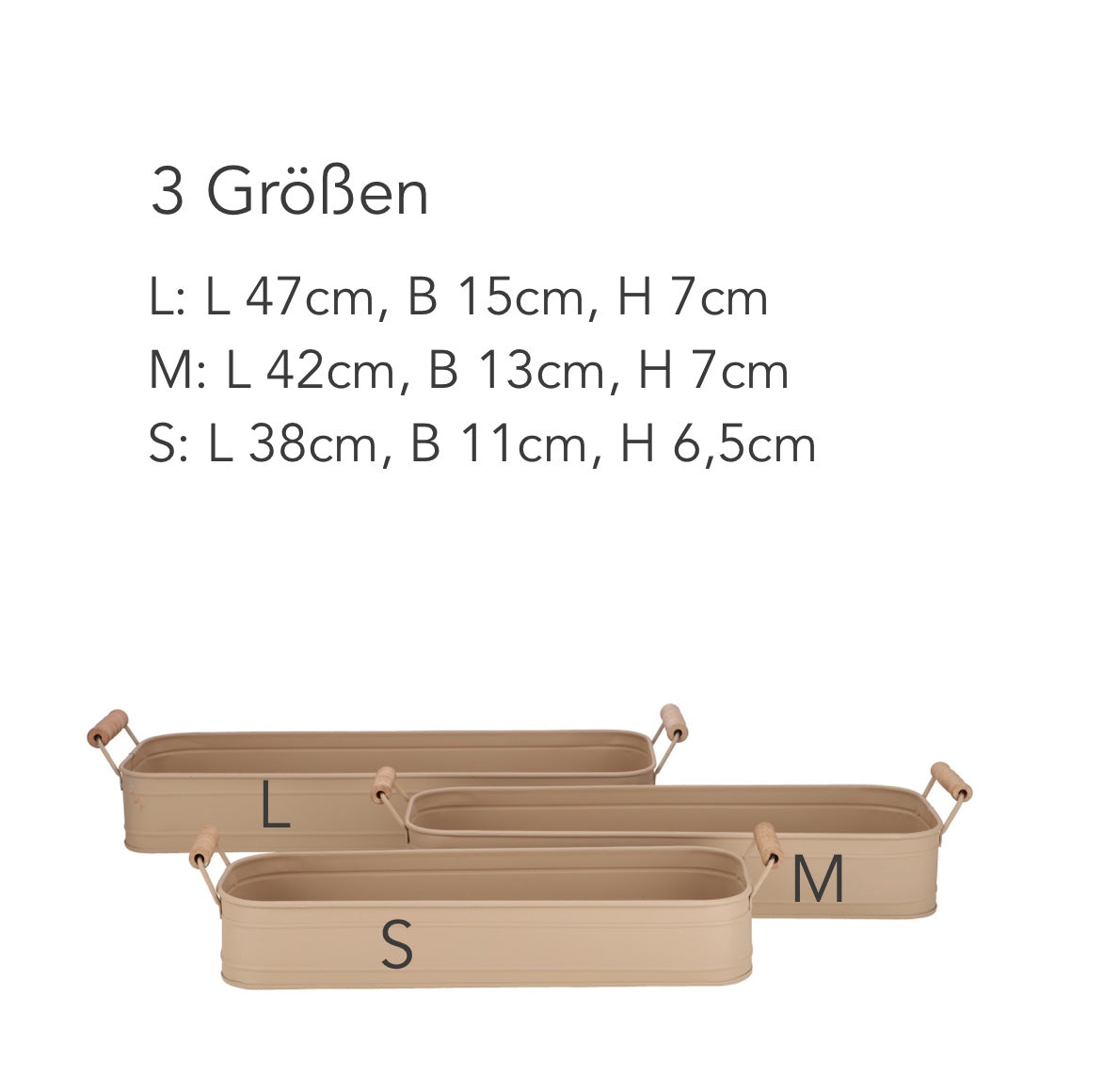 Landhaus Cottage Stil Jardinier aus Metall mit Griffen aus Holz für die Fensterdeko