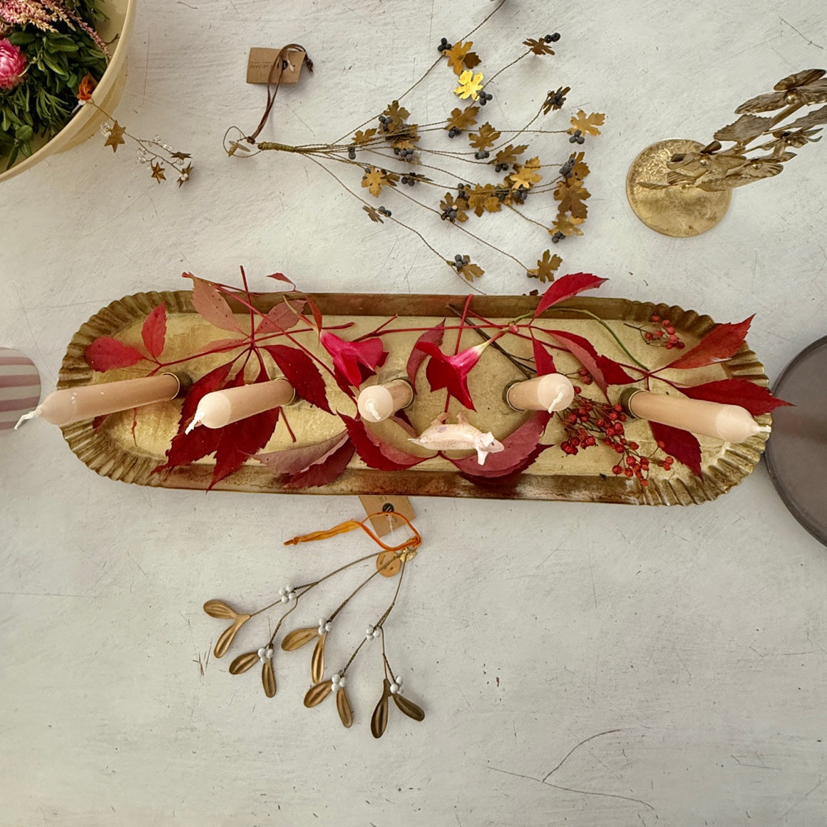 advent deko kerzenhalter gold messing kerzentablett adventskranz Boho deko Sarah adventsdeko imbarro soulbirdee