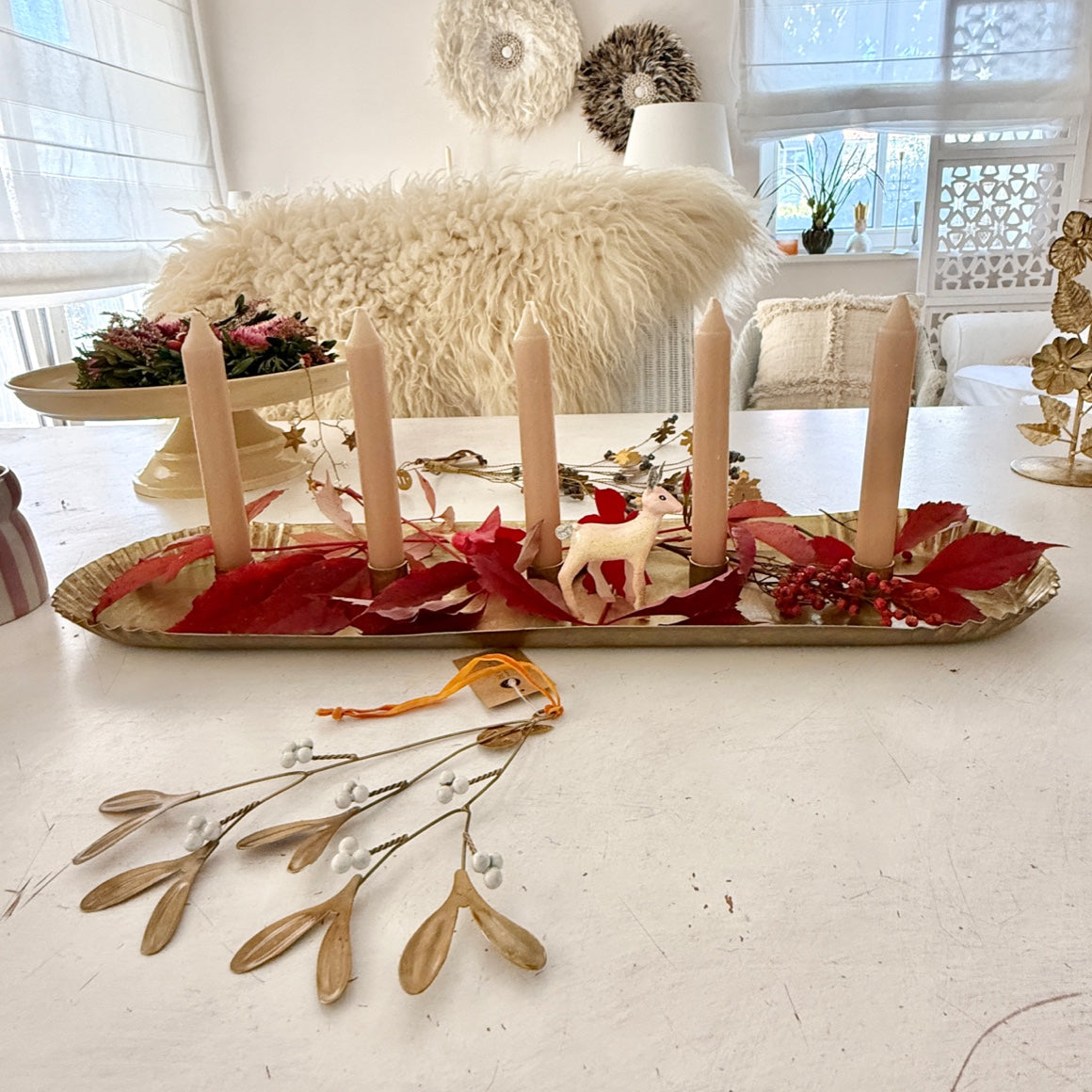 kerzenhalter gold messing kerzentablett adventskranz Boho deko Sarah adventsdeko imbarro soulbirdee