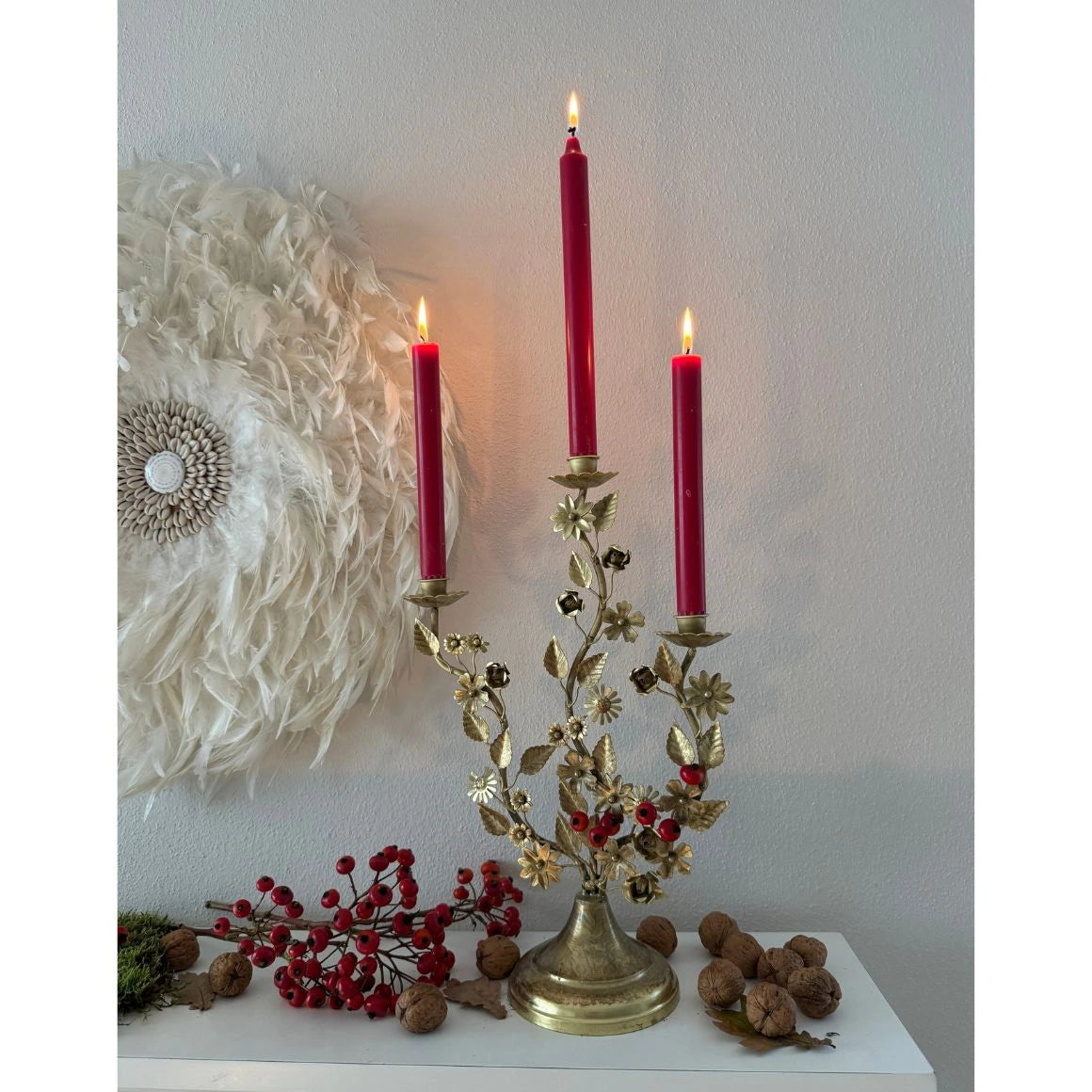 Boho Kerzenleuchter MARIA | goldener 3-armiger Kerzenständer