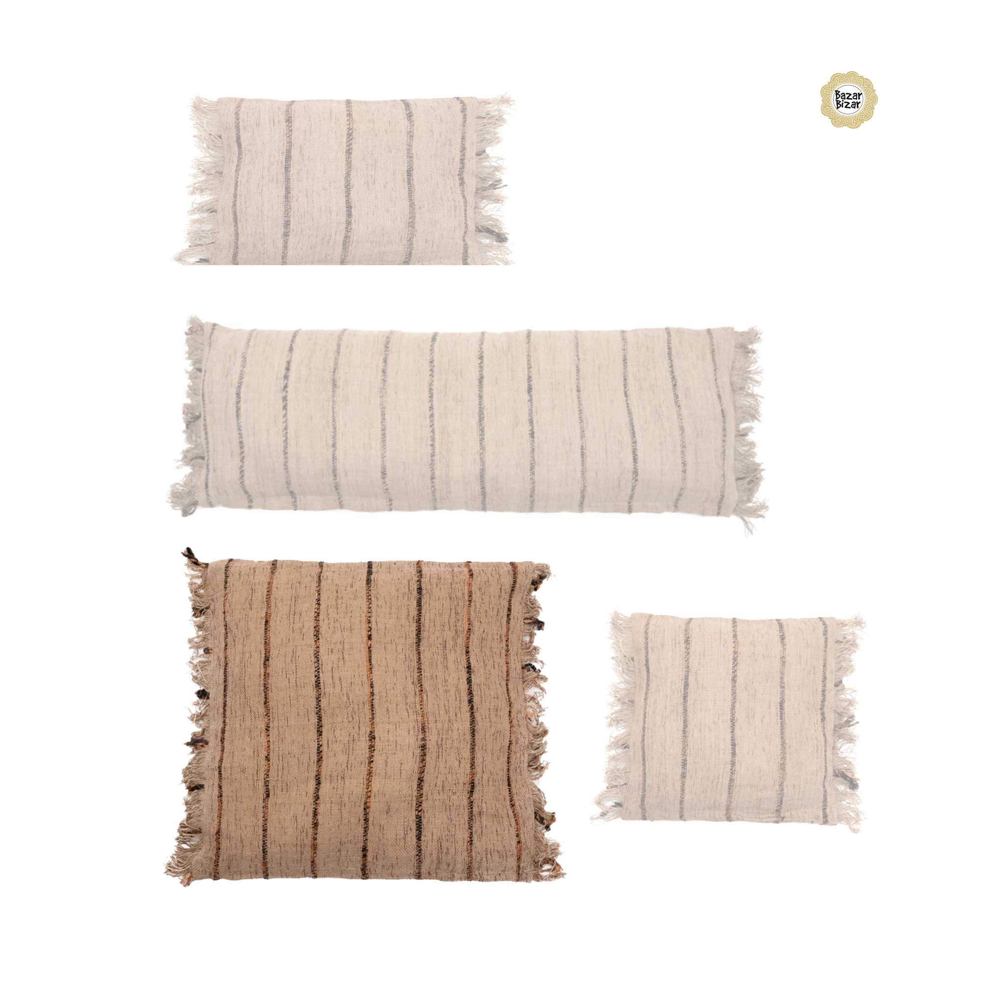 Kissen My Gee Bazar Bizar 60 x 60 Beige Schwarz Baumwolle Fransen Soulbirdee Online Shop