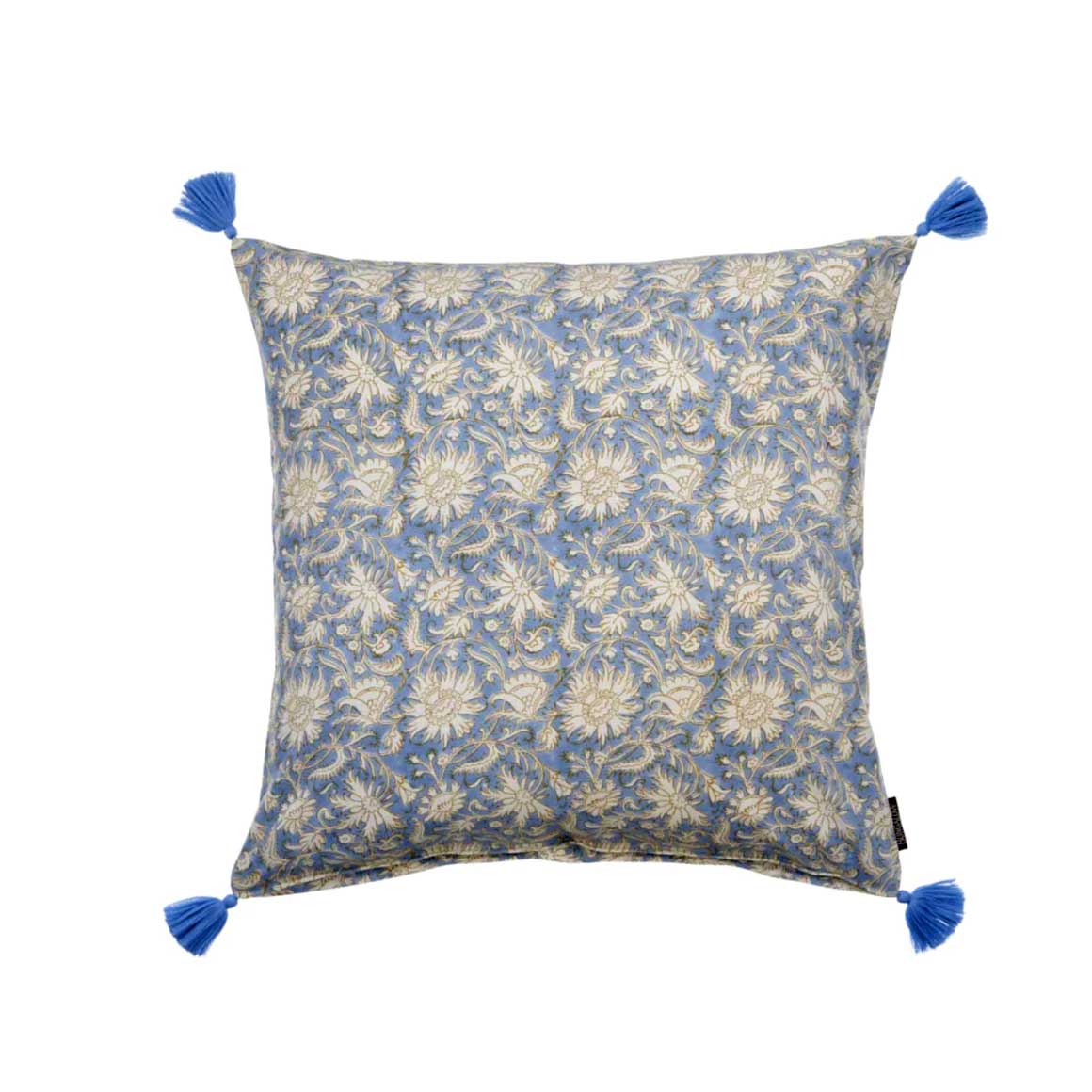 Boho Kissenbezug OH MY LOVE ♥ Boho Style Deko Kissen mit Block Print Muster und Bommel, Boho Deko Kissen ♥ Kissen kaufen im Soulbirdee Onlineshop Kissen OH MY LOVE quadratisches Deko Kissen Block Print Muster Bommel Boho Deko Kissen Soulbirdee Onlineshop