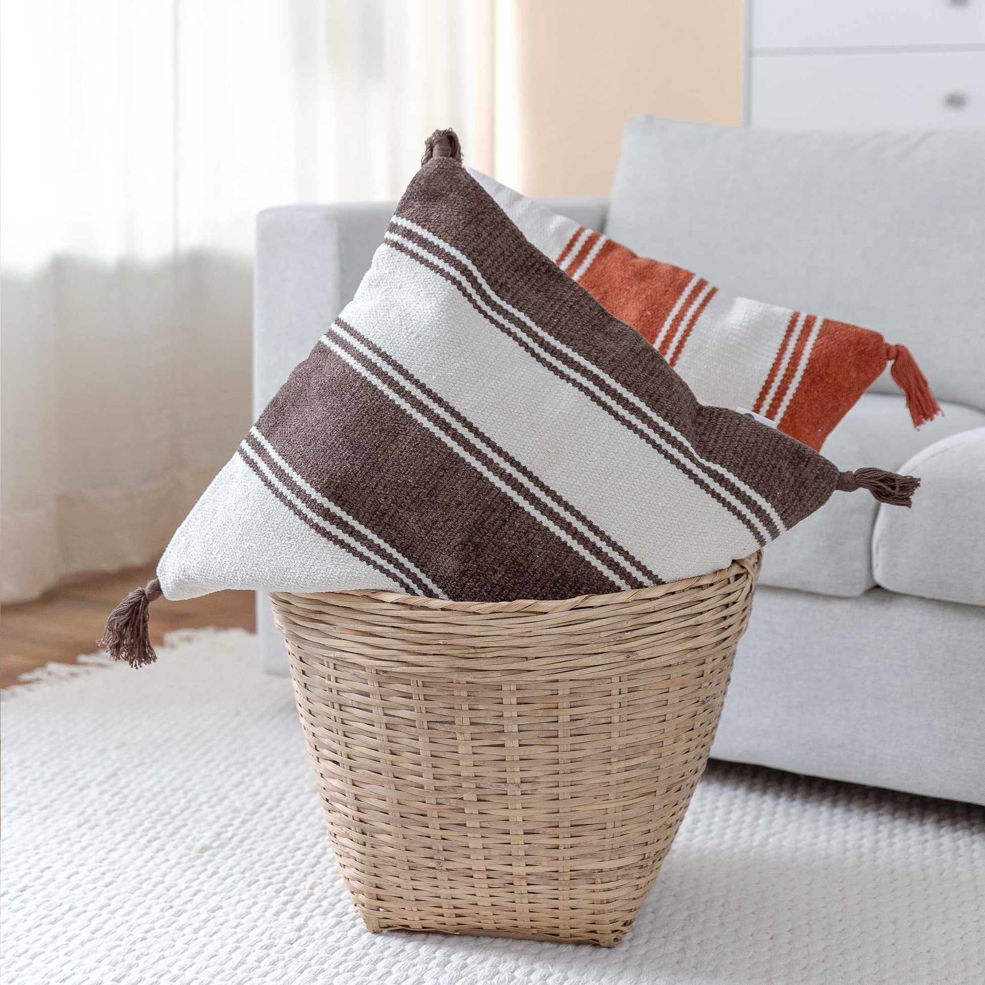 Wohnkissen, große Kissen aus dickem Stoff sitzkissen Kissenhülle Streifen Kissen Beige Rot Orange Boho
