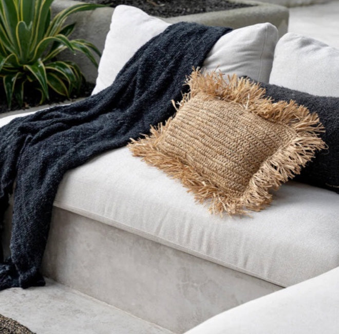 kissen raffia bast boho style bali fransen 30 50 bazar soulbirdee onlineshop