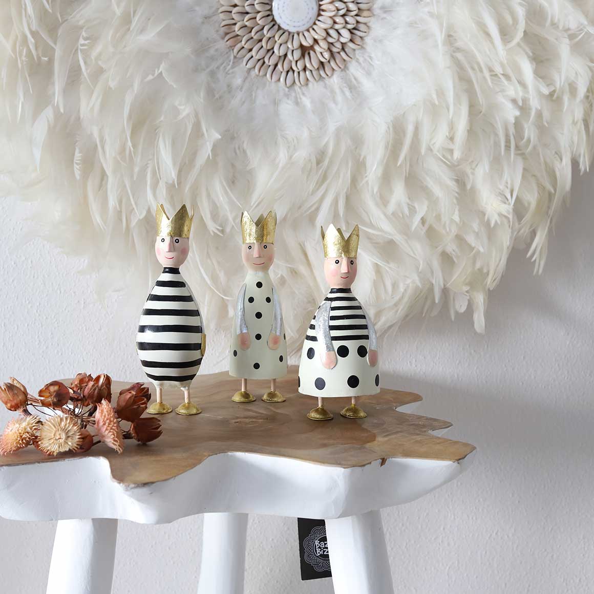 König 3-er Set deko figur Weihnachtsdeko kaufen Kleine Figuren Dekofiguren Gold Silber schwarz beige creme Tischdeko Weihnachten Onlineshop Soulbirdee