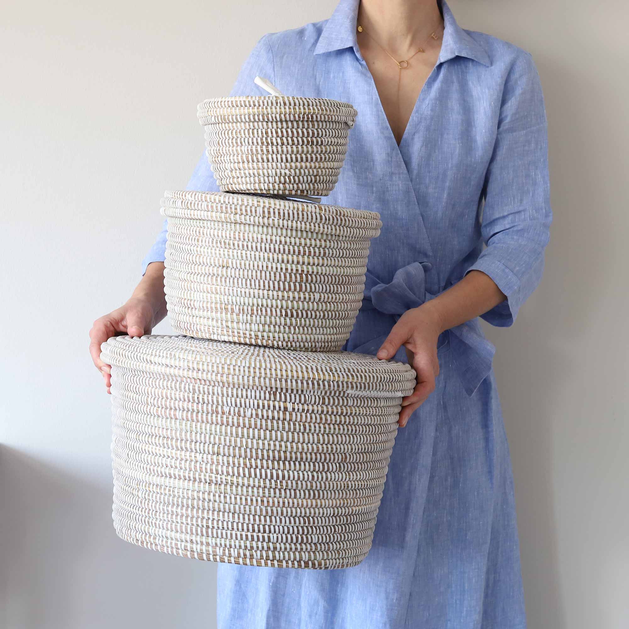 3er-Set Körbe Savanne aus Savannengras, handgefertigt im Senegal, stapelbar“