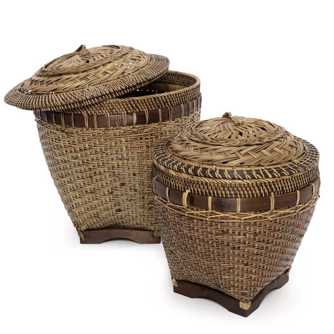 Vintage Rattankorb mit Deckel im Kolonialstil aus Bali, handgeflochten 