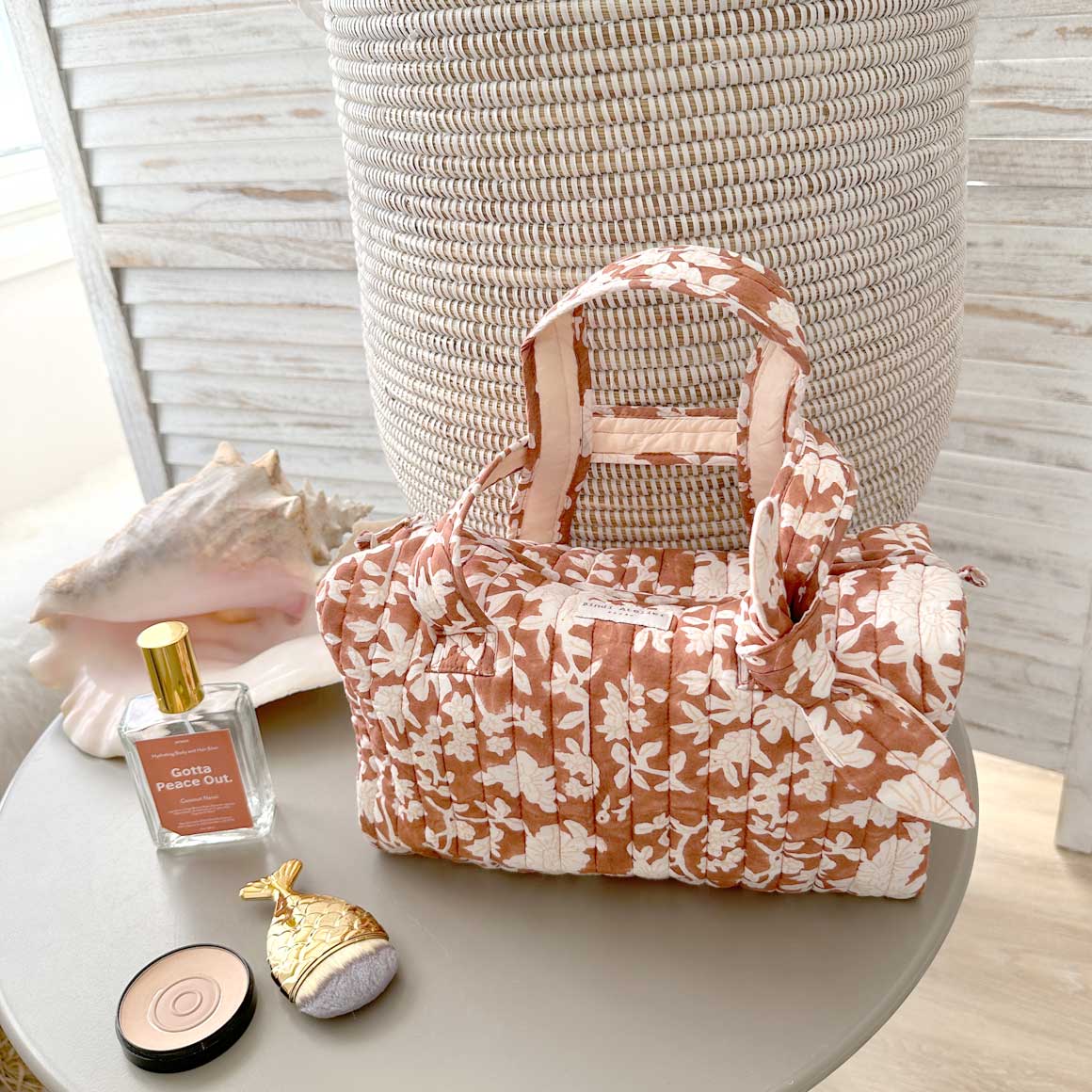 kosmetik tasche henkeltasche tasche bindi ateelier soulbirdee onlineshop geschenk baumwolle stoff print floral blumen