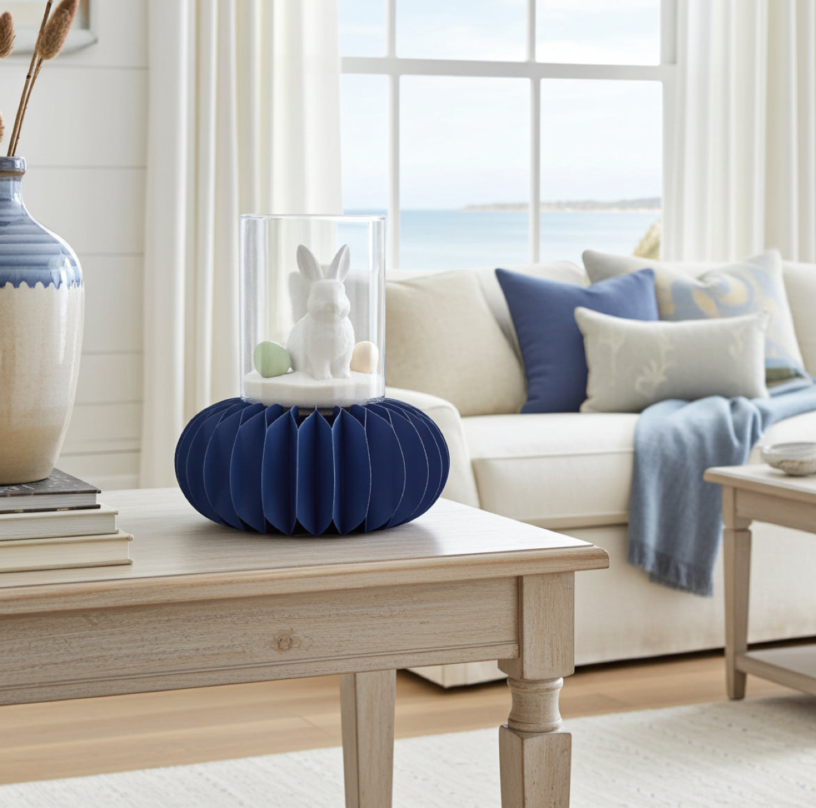 Deko Kranz  in Blau mit Glas Einsatz als Windlicht oder für die Osterdeko zum Füllen