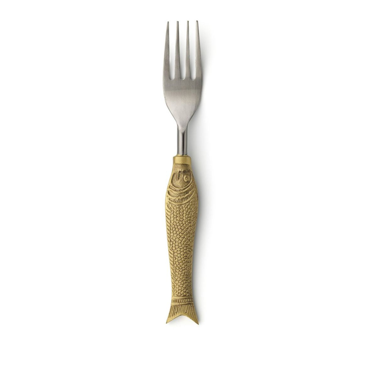 Designgabel mit Fischgriff in Gold aus der Mare Gold Besteckkollektion