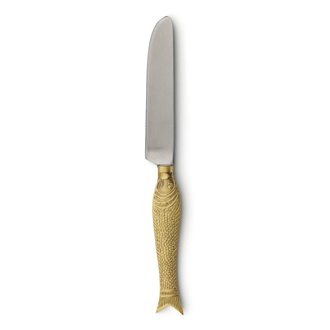Goldenes Messer mit Fischgriff aus Messing im maritimen Designbesteck Mare Gold