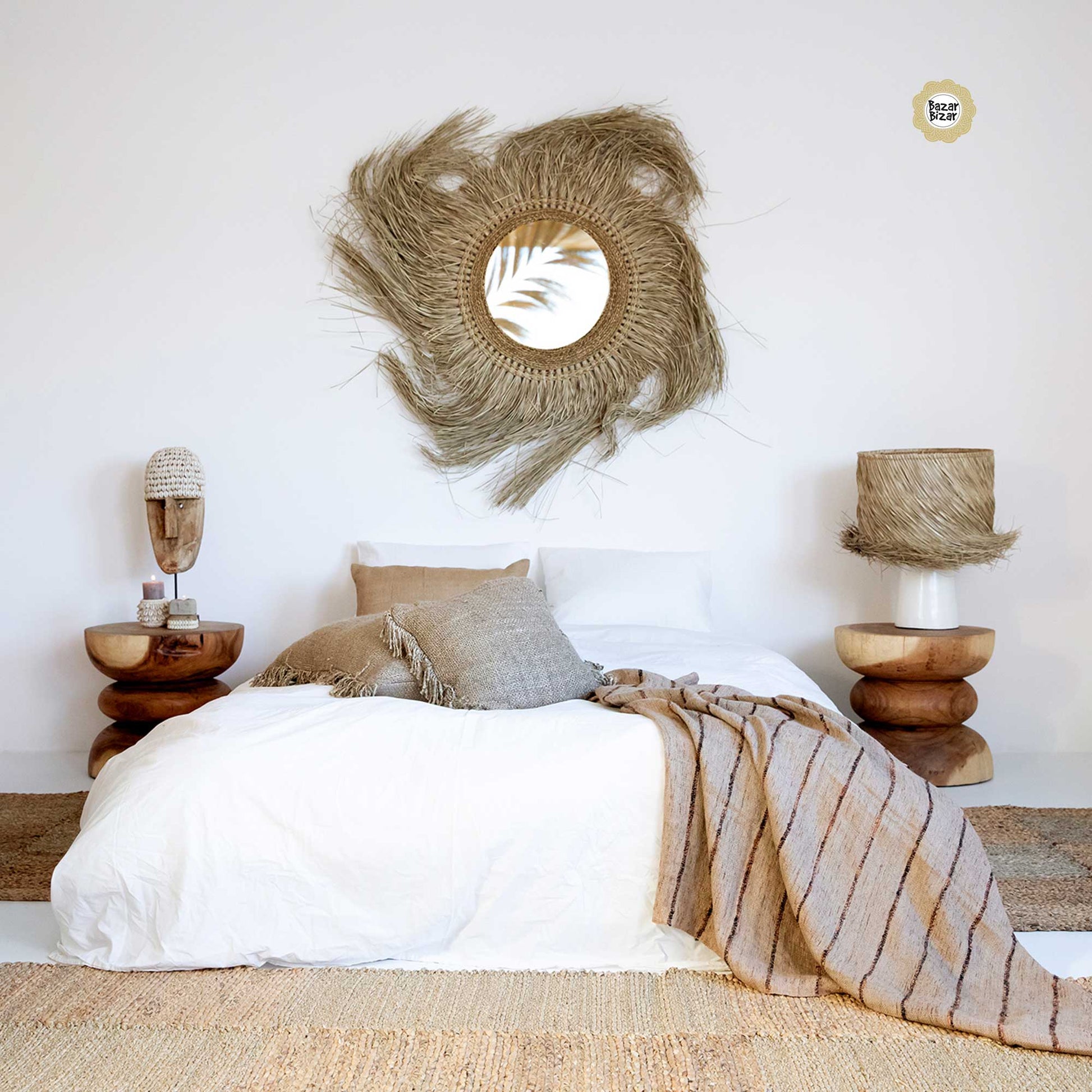 Nachttischlampe kaufen beachhouse maritime tischlampe strandhaus Moderne Lampe maritim Wohnzimmer schlafzimmer Bazar Bizar Tischlampe aus Gras Terracotta Weiß & Schwarz Naturmaterial Soulbirdee LampenShop Onlineshop