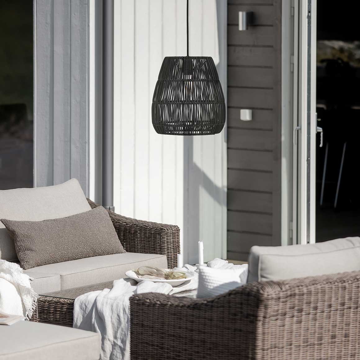 outdoor lampe hängelampe schwarz polyrattan Look Japandi modern saigon Soulbirdee Lampenshop