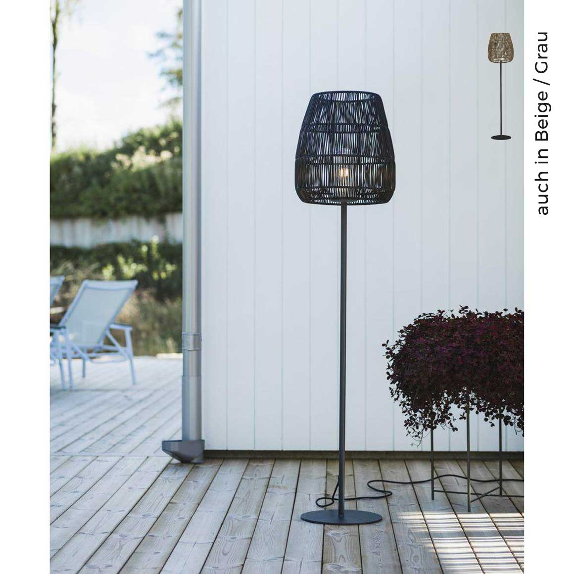 Outdoor Stehlampe in 2 Farben Terrassenlampe | Outdoor Lampe | Terrassenlampe Stehend | Stehlampe Schwarz Metall | Beleuchtung Terrasse | Lampenfuß Metall Schwarz Lampenschirm Poly Rattan Lampenshop Soulbirdee