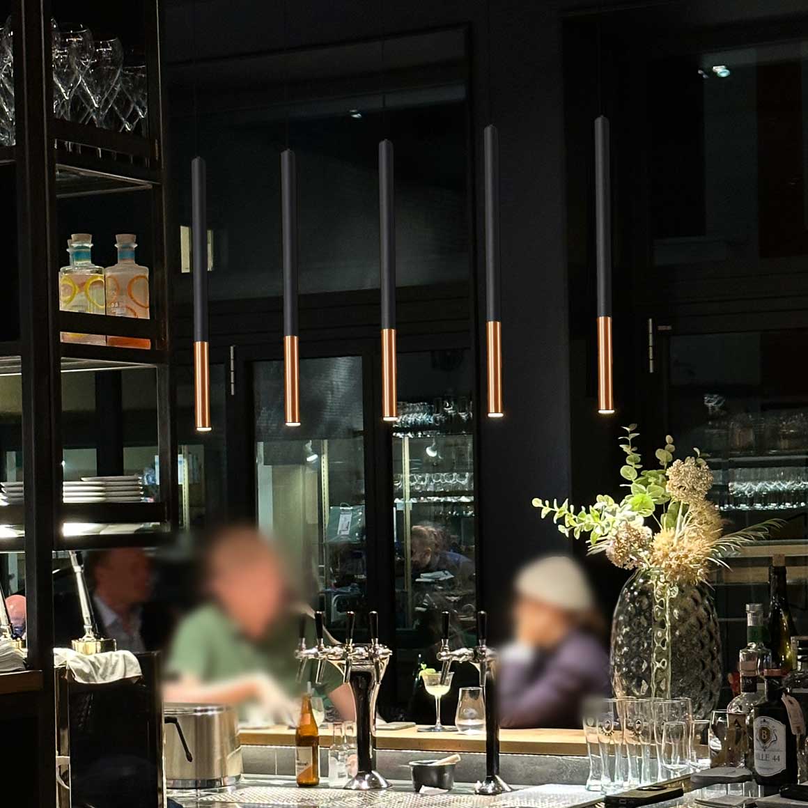 pendelleuchte hängeleuchte punktlicht beleuchtung für hotel bar restaurant mozaica stab form modern minimalistisch schwarz kupfer soulbirdee lampenshop