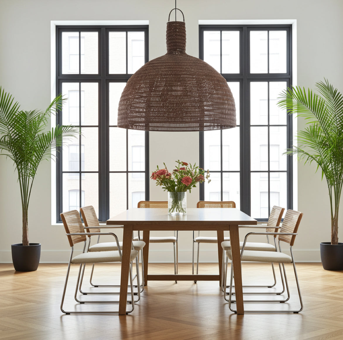 Lampenschirm als große Pendelleuchte im modernen Meetingraum