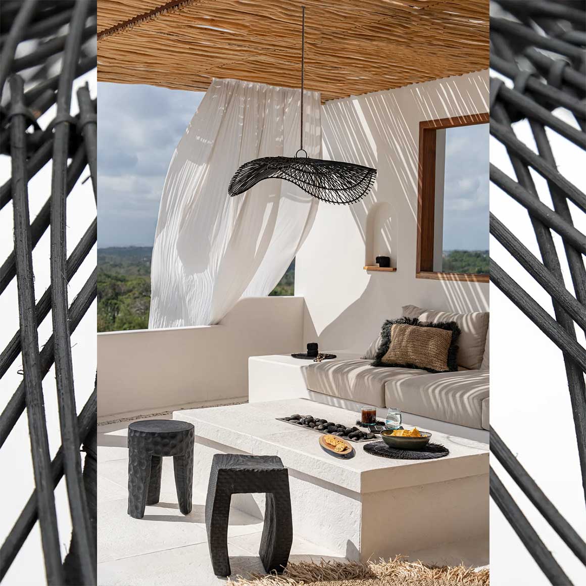 pendelleuchte schwarz wohnzimmer lampe hängelampe rattan lampenschirm soulbirdee onlineshop bazar bizar