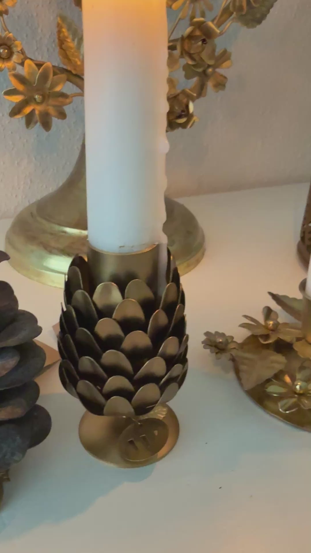 Video laden: kerzenhalter kerzenstaender pinienzapfen zapfen gold tischdeko metall weihnachten soulbirdee