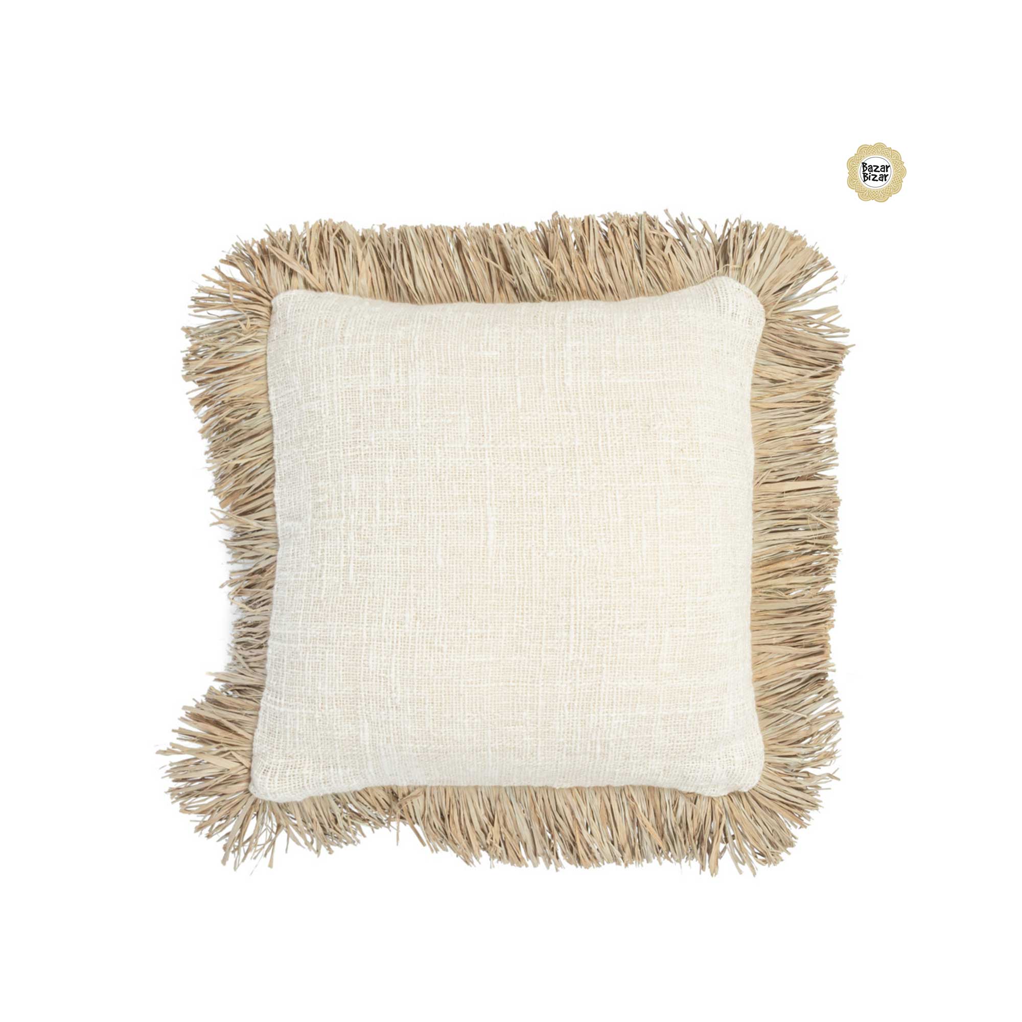 Quadratisches Boho Kissen mit Fransen | Bohemian Style Kissen mit Kissenfüllung | Boho Deko Kissen von Bazar Bizar im Soulbirdee Onlineshop