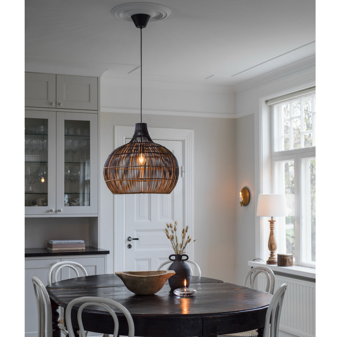 Esszimmer Lampe Rattan Esstischlampe hängend Martha Prhome 5338-BT02 in Schwarz Beige Boho Soulbirdee O