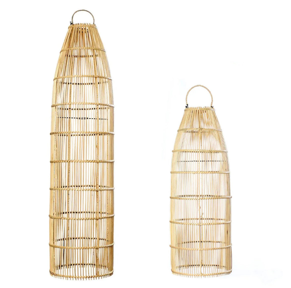 Rattan Lampenschirm hoch und schmal Fischernetz M und L