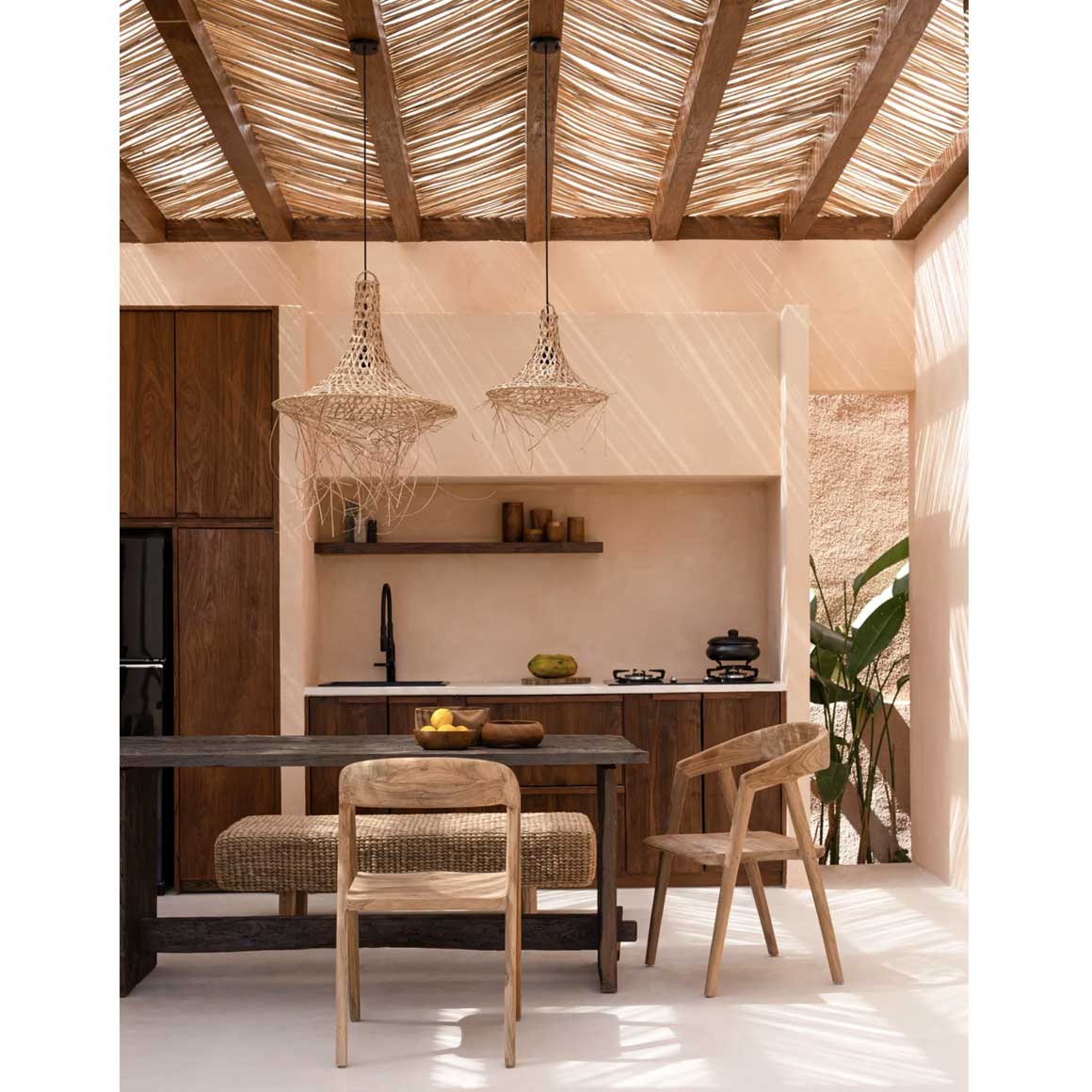 Esstischlampe mediterran Rattan Lampenschirm Lampe maritim Mykonos Hängelampe Bazar Bizar Rattan-lampe Esstisch Soulbirdee Onlineshop