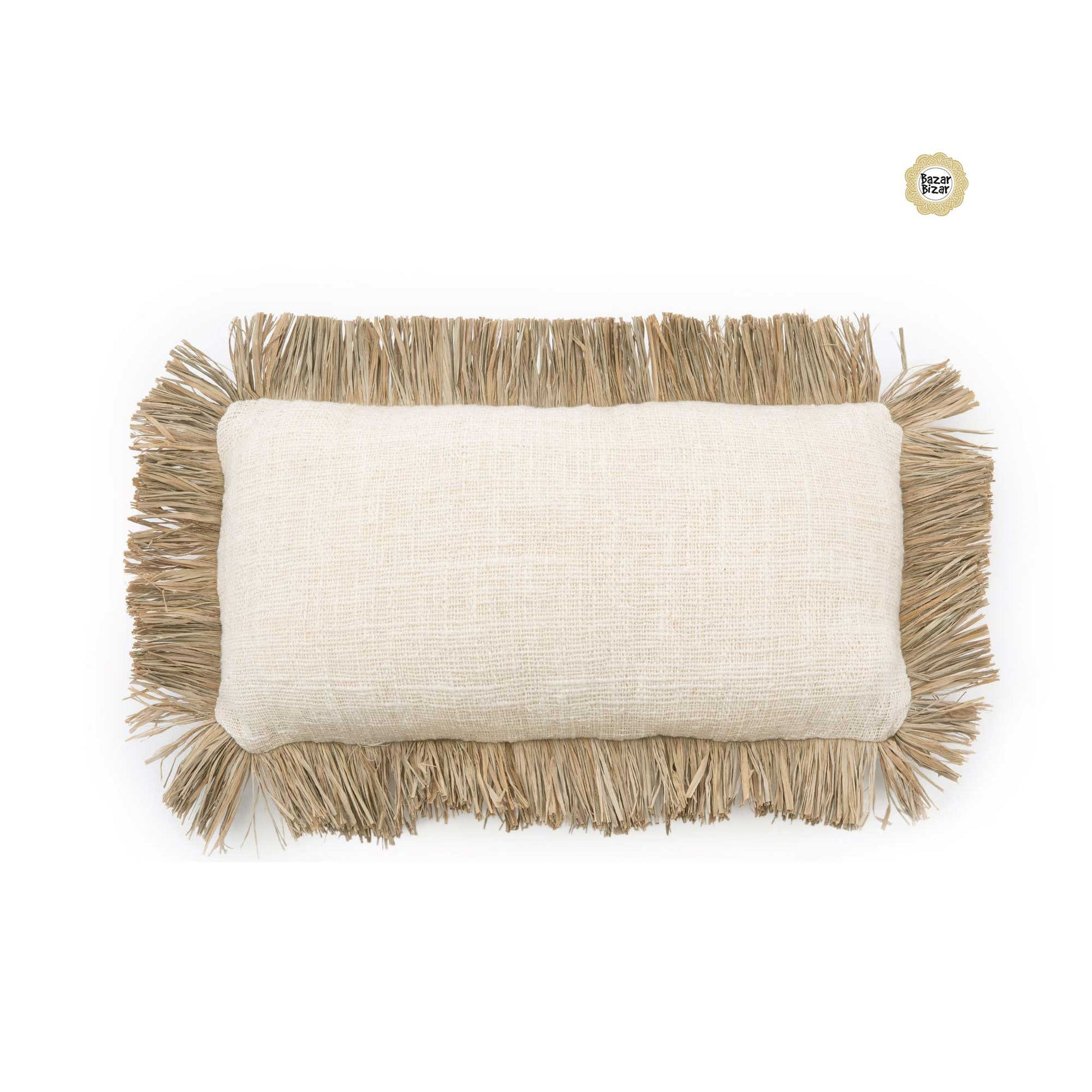 Rechteckiges Boho Kissen mit Fransen | Bohemian Style Kissen mit Kissenfüllung | Boho Deko Kissen von Bazar Bizar im Soulbirdee Onlineshop