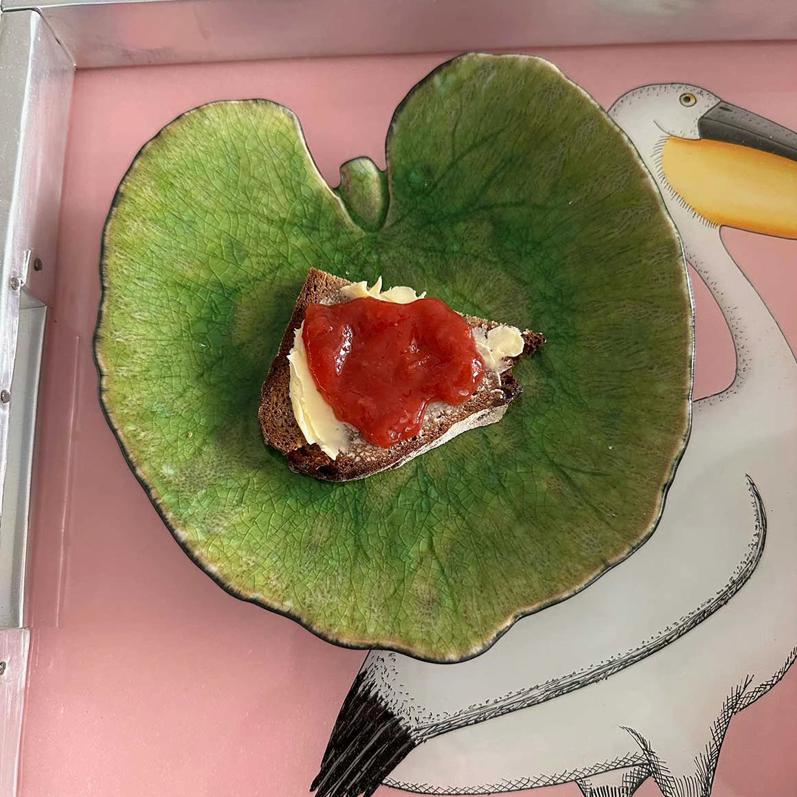 Teller blatt geschirr grün als Brotteller oder Frühstücksteller costa nova Riviera Tomate soulbirdee 