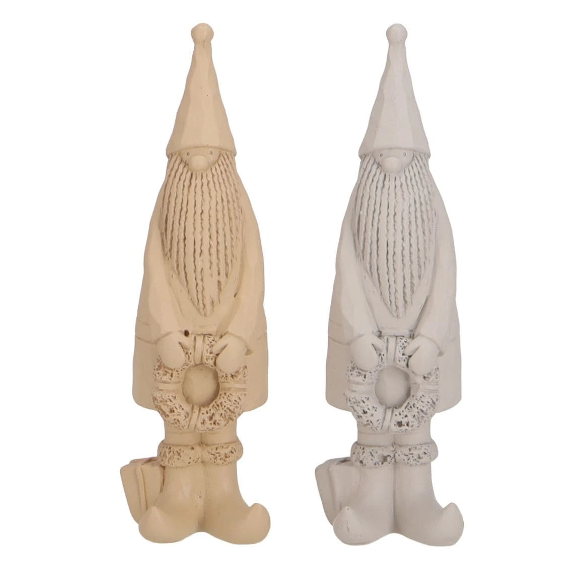 Santa Klausi Dekofigur in Taupe mit Wichtelmütze und Adventskranz für die Adventszeit