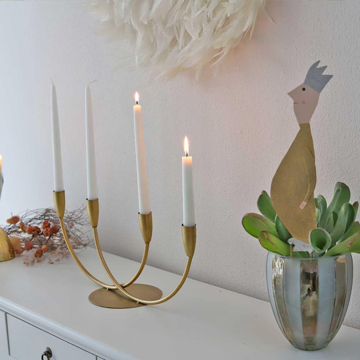 Scandi Kerzenleuchter Gold Xmas Deko kerzenständer Advent kranz 4 Kerzen Moderne Weihnachtsdeko kaufen Soulbirdee Weihnachtsshop