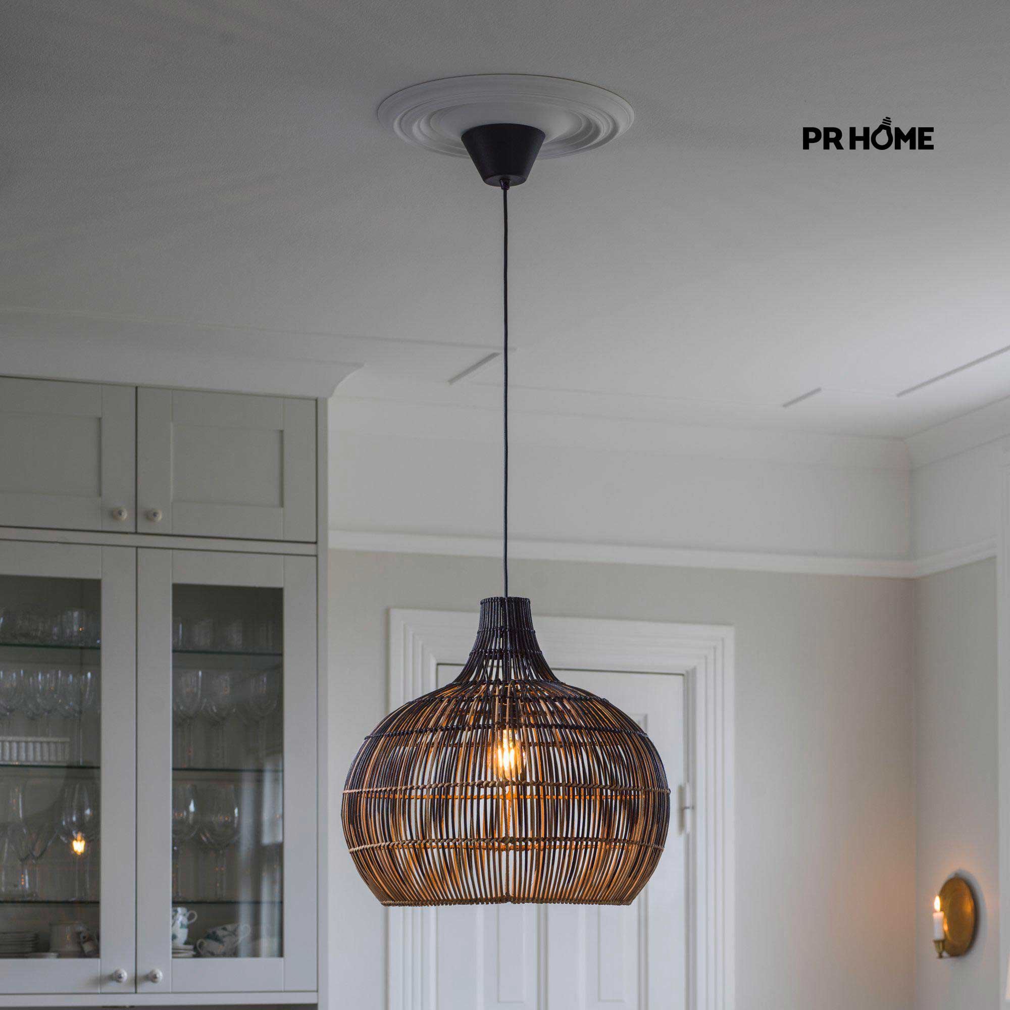 Esszimmer Lampe Rattan Hängelampe Martha Prhome 5338-BT02 Lampe Leuchte Schwarz Beige Boho Soulbirdee Onlineshop