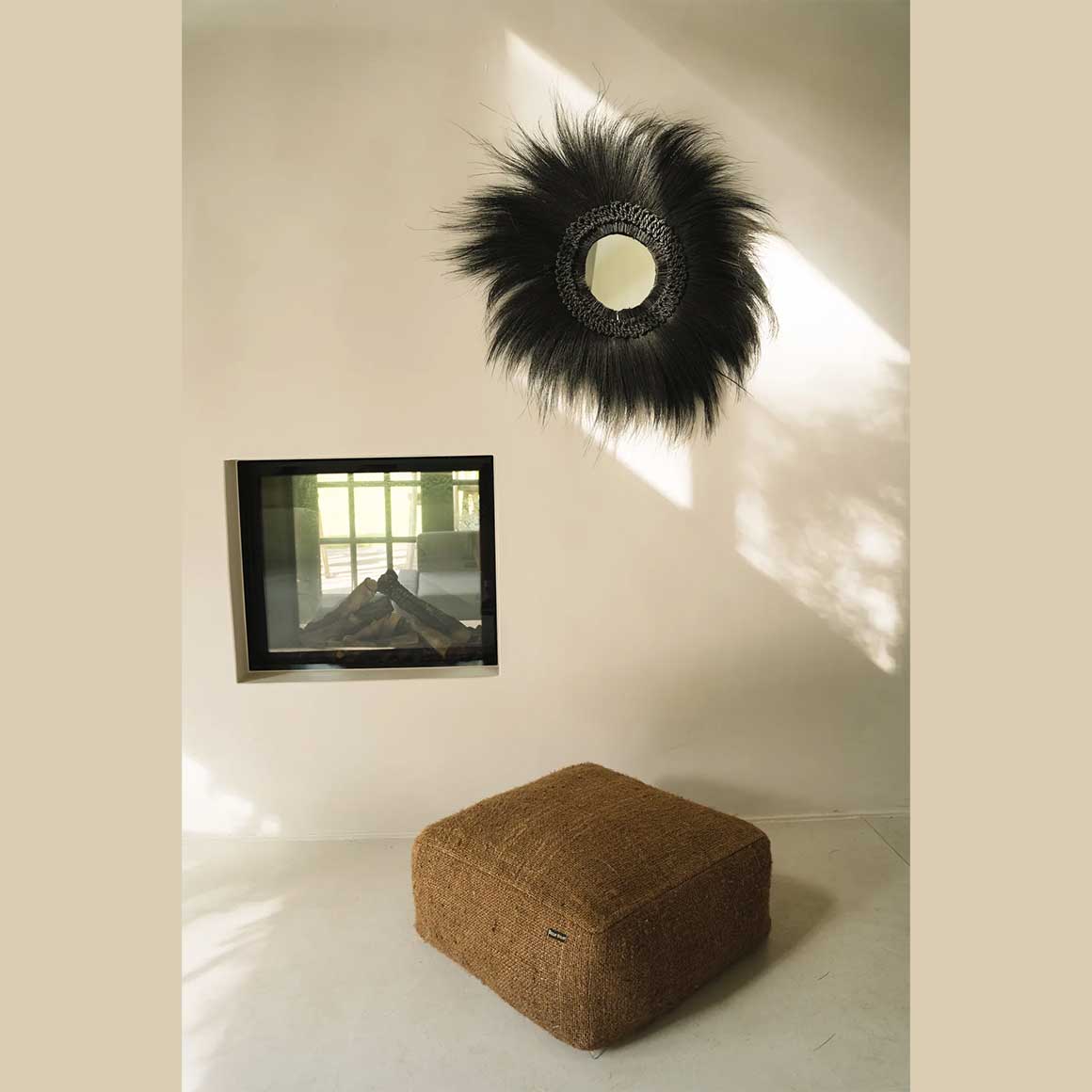 schwarzer wandspiegel rund wohnzimmer spiegel flur boho wanddeko gras spiegel soulbirdee onlineshop deko