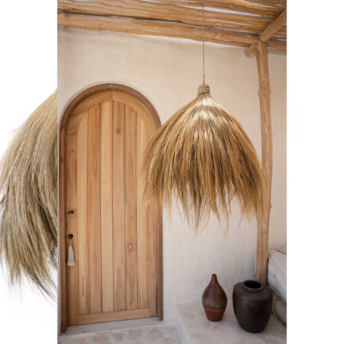 Seegras Lampe Seegras Lampenschirm Boho Style Hängedeko Deko hängend Deckenlampe Maritim Bali Mediterran Bali Soulbirdee Lampenshop außergewöhnliche Lampen Esstisch Pendelleuchte