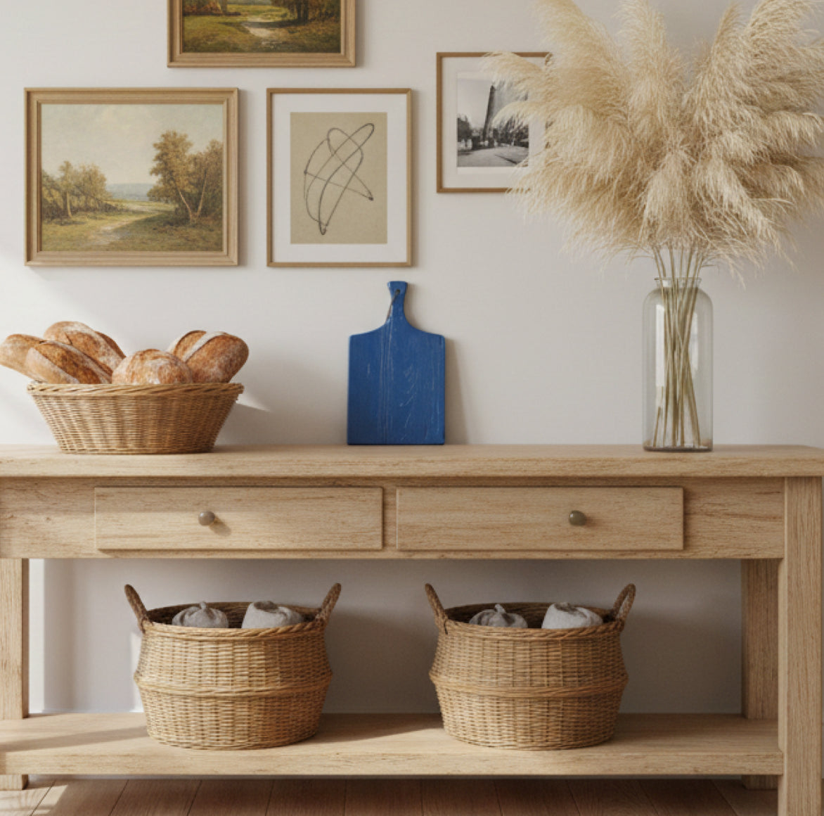 Dunkelblaues Navy Holzbrett als Küchendeko und Servierbrett im Cottage Landhaus Stil von etúHOME.