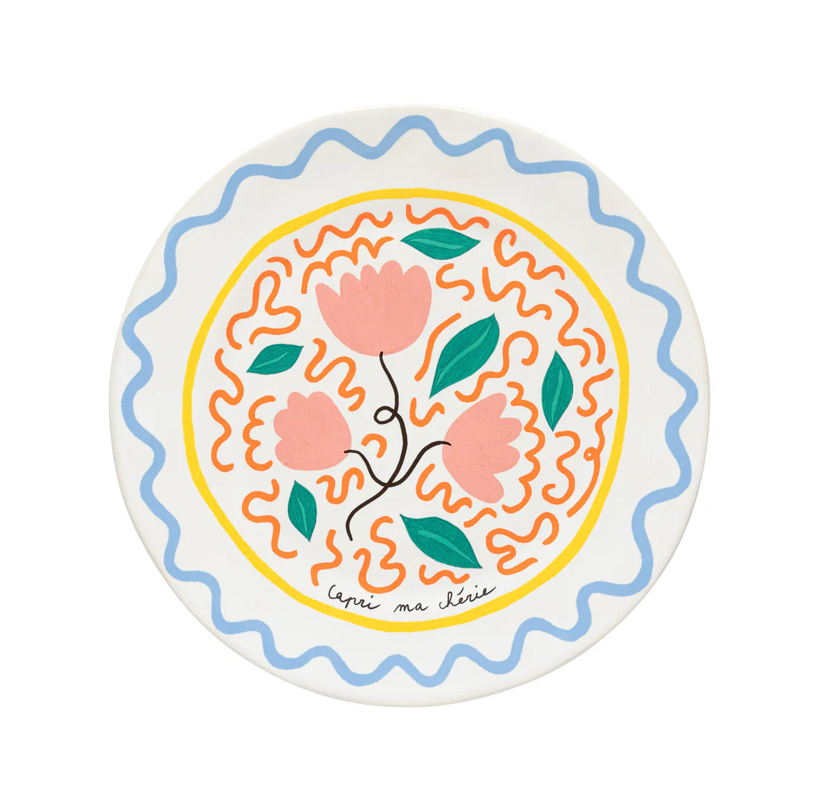 Kunst Motiv auf einen Teller gemalt aus der Geschirr Kollektion Summer Bliss in fröhlichen Pastellfarben gehaltene Tulpen