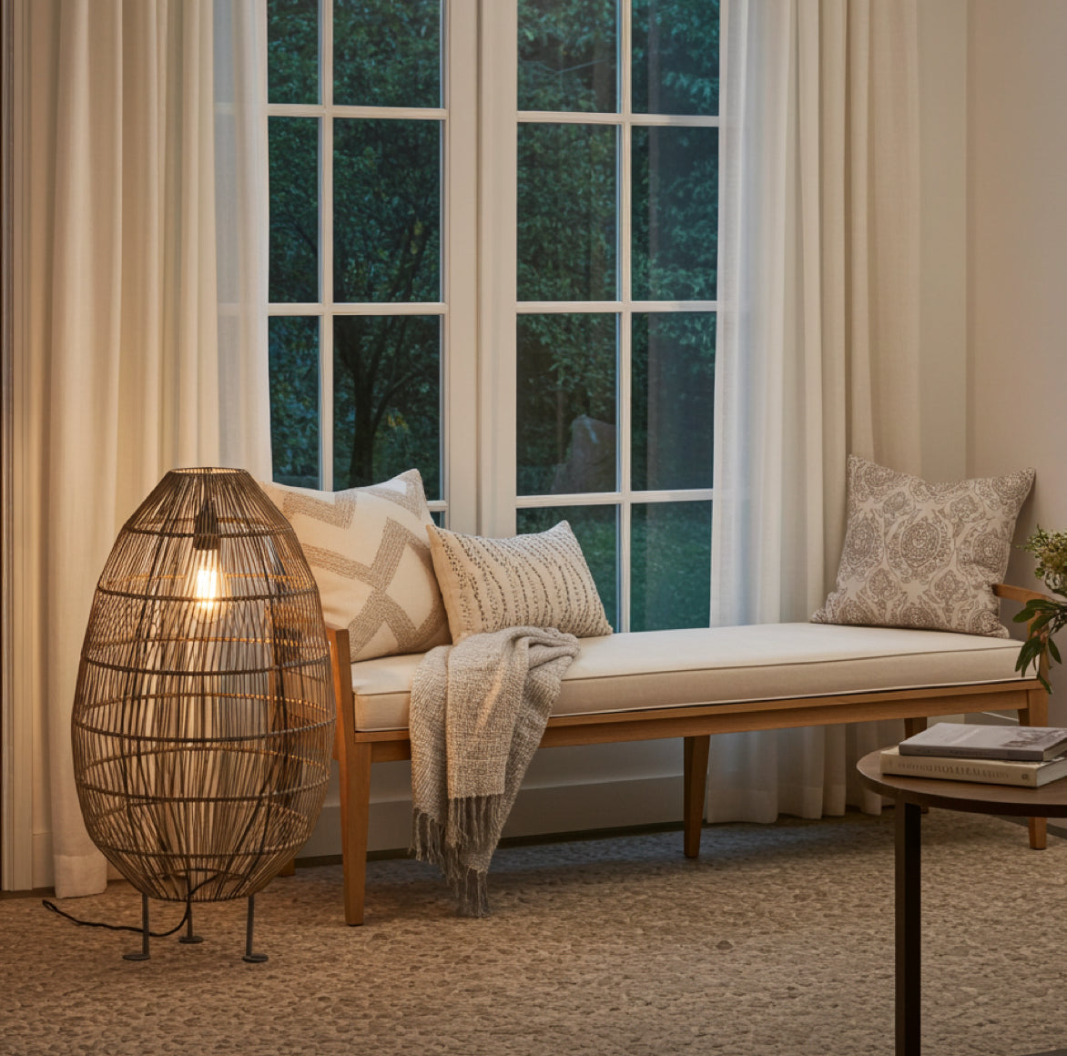 Stehlampe 80 cm flur Beleuchtung indoor und outdoor ei-förmig handgemacht aus Poly-Rattan bei Soulbirdee